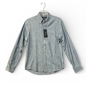 NWT Polo Ralph Lauren Men's Small Classic Fit Untucked Fit Indigo Chambray Shirt